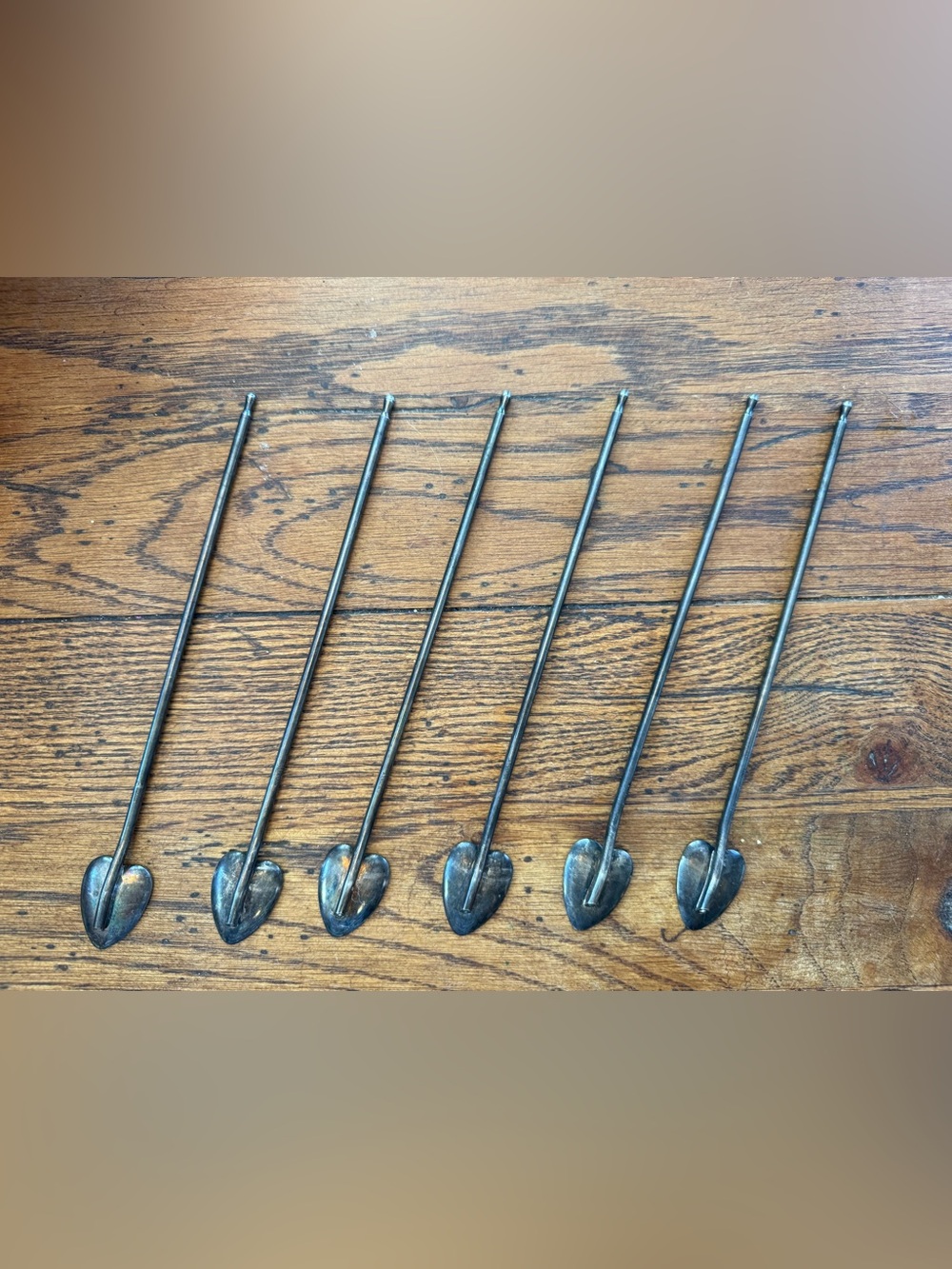MCM Cocktail Stirrers Mint Julep Straws Silver Plate Heart-Shaped 1950s Set of 5